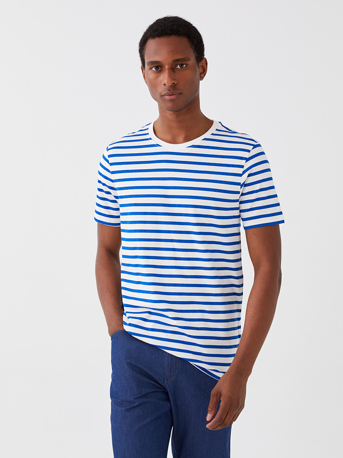 XSIDE Crew Neck Short Sleeve Striped Jersey Men's T-Shirt