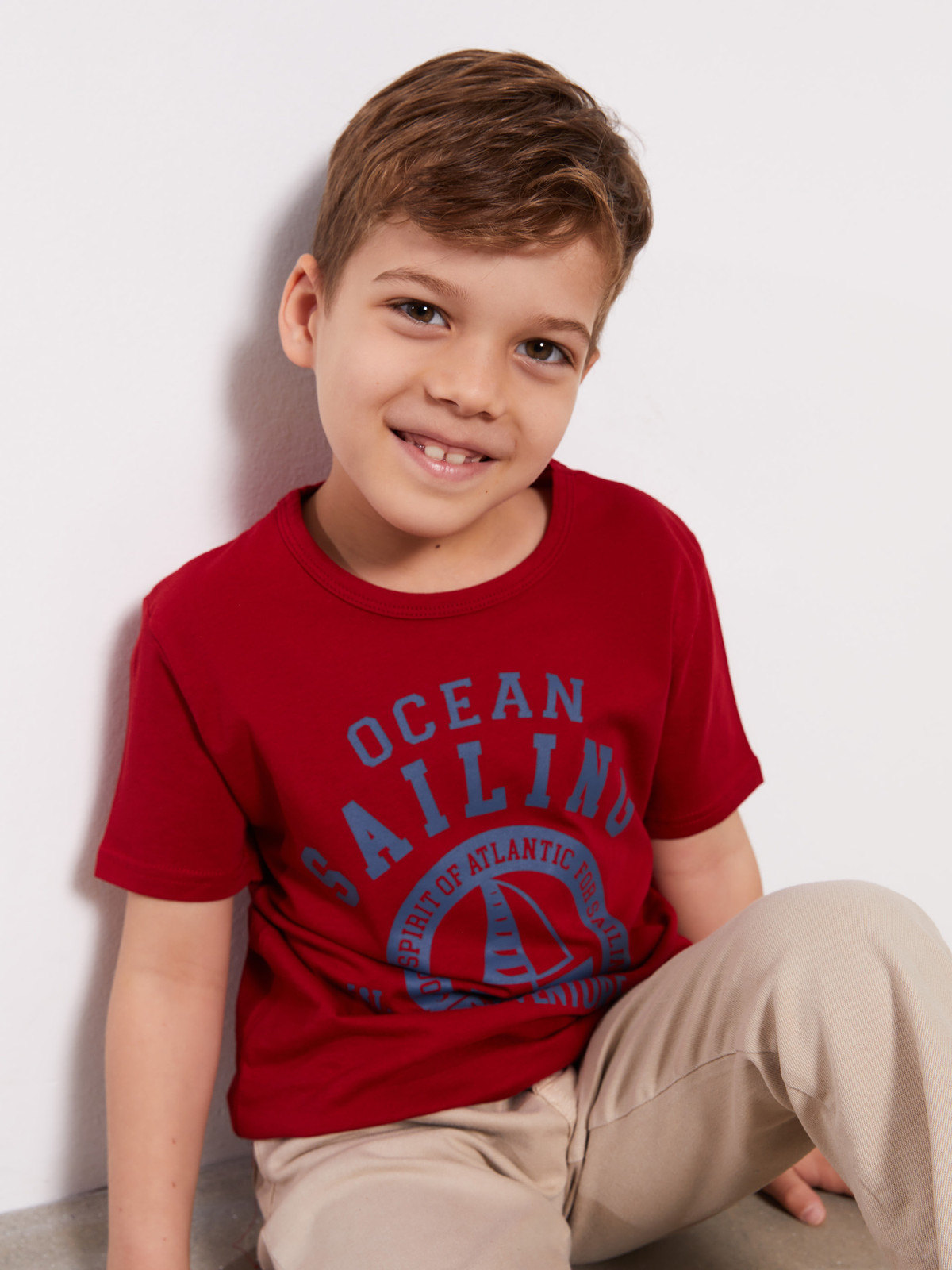 LCW Kids Kırmızı Bisiklet Yaka Baskılı Kısa Kollu Erkek Çocuk