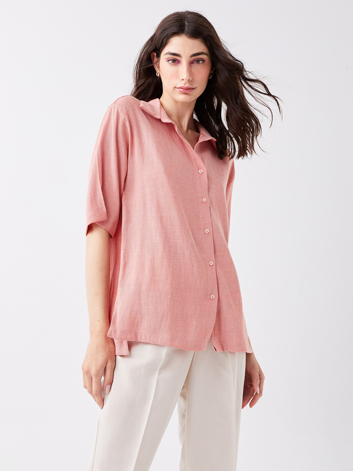 LCW Vision Plain Oversize Linen Blend Women's Shirt - S3JJ16Z8-VAD