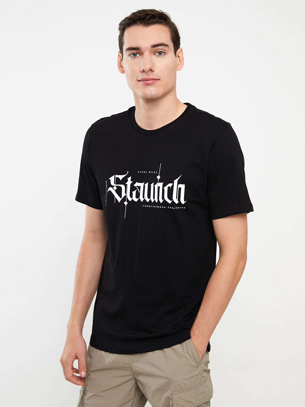 XSIDE Siyah Bisiklet Yaka Kısa Kollu Baskılı Penye Erkek Tişört