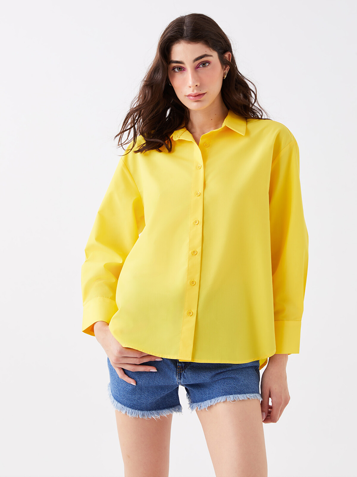LCW Vision Plain Long Sleeve Oversize Women's Shirt - S3K548Z8-QWA