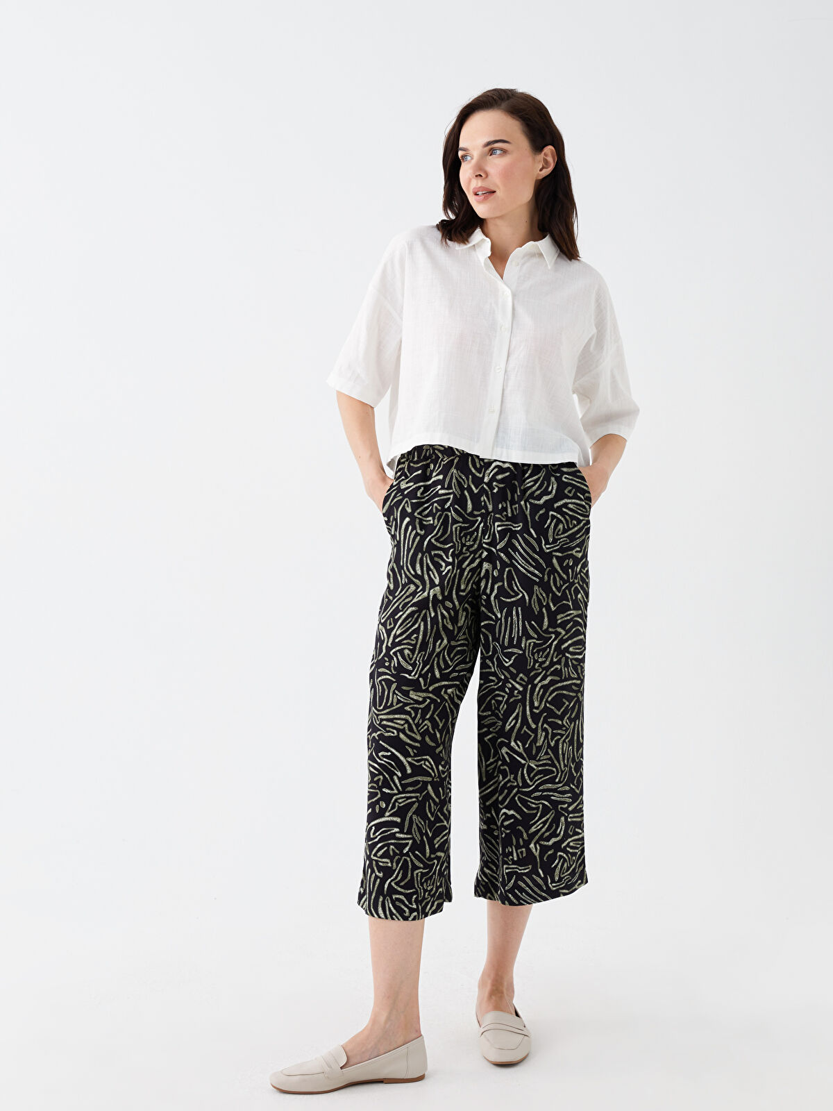 LCW Grace Patterned Women's Capri with Elastic Waist