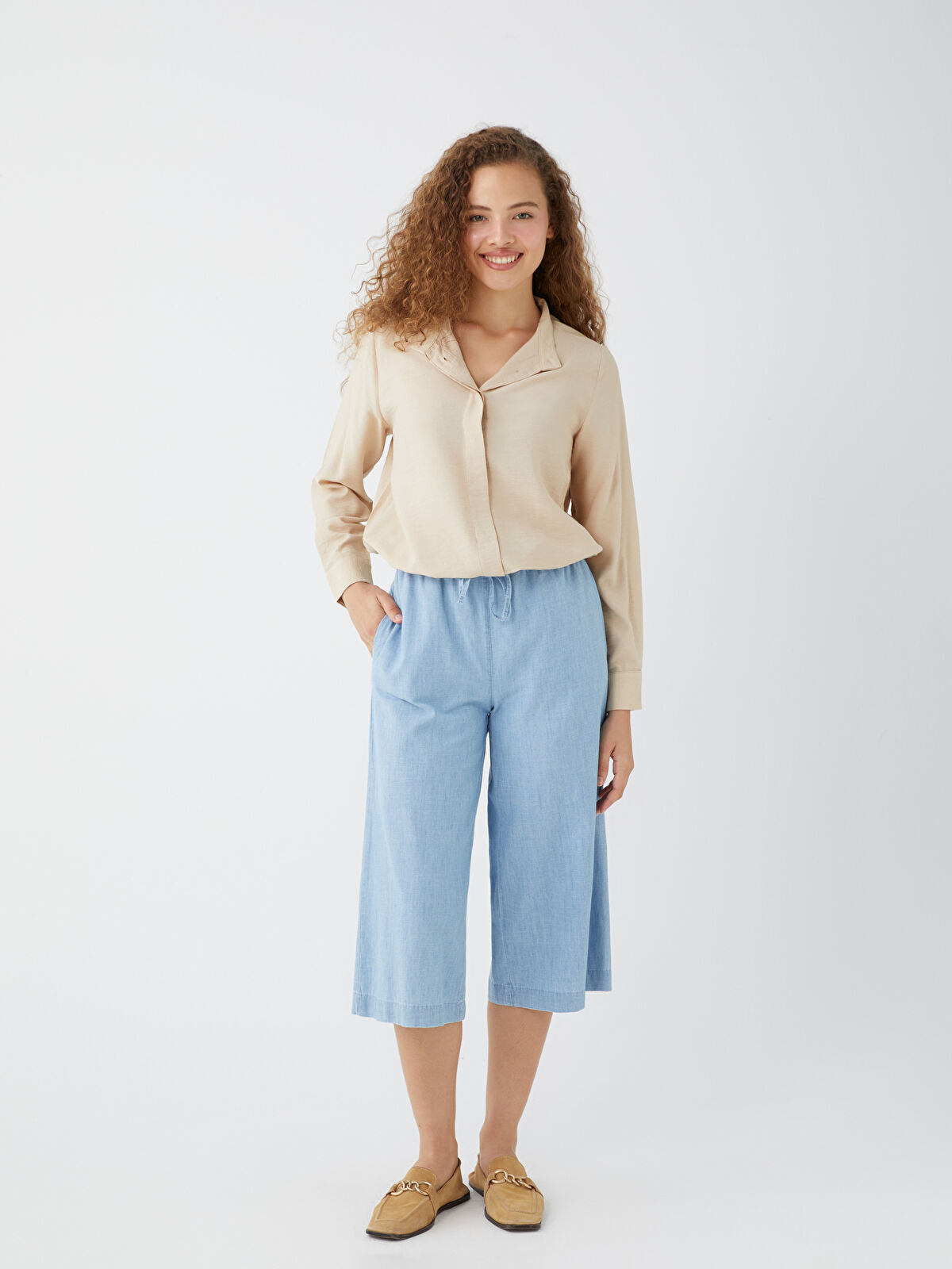 掛軸 149 LCWAIKIKI Basic Kadın Beli Lastikli Düz Jean Kapri -S3KY11Z8-315 | LCW