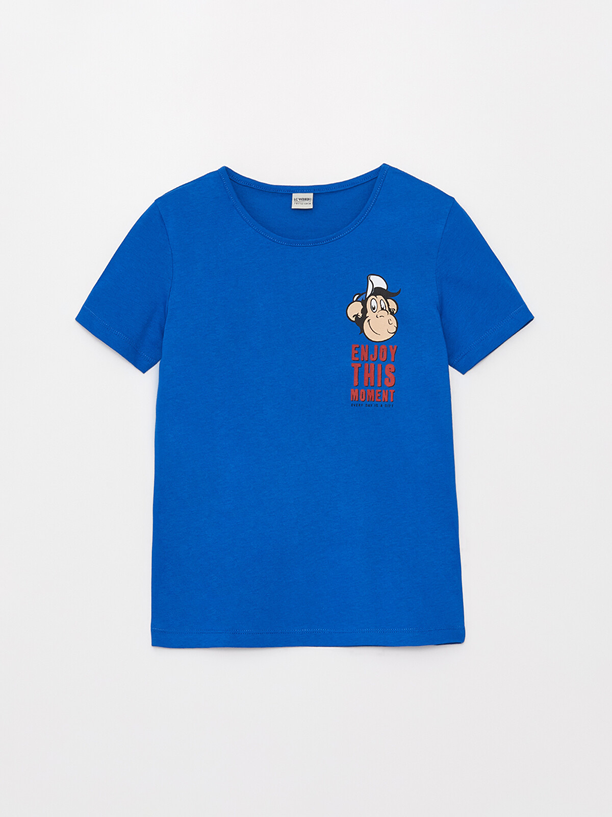 LCW Kids Mavi Bisiklet Yaka Nostaljik Maymun Baskılı Erkek Çocuk