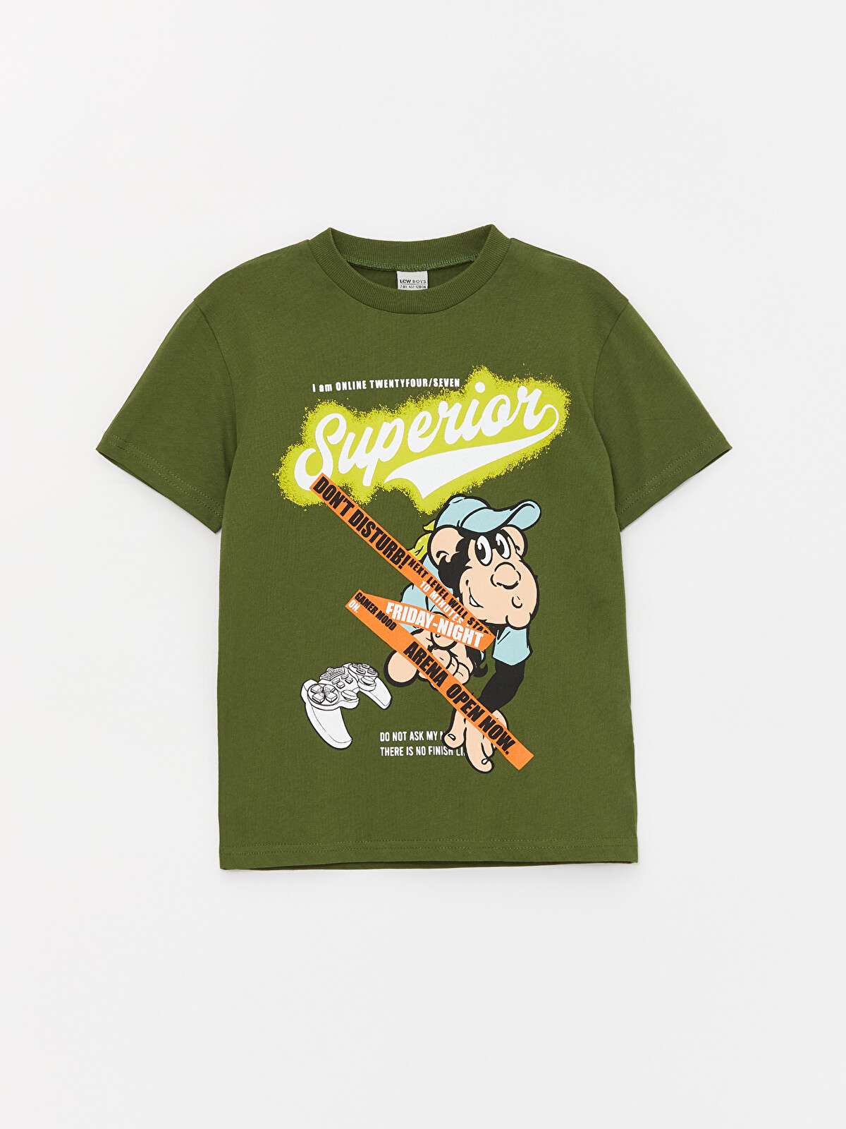 LCW Kids Yeşil Bisiklet Yaka Nostaljik Maymun Baskılı Kısa Kollu