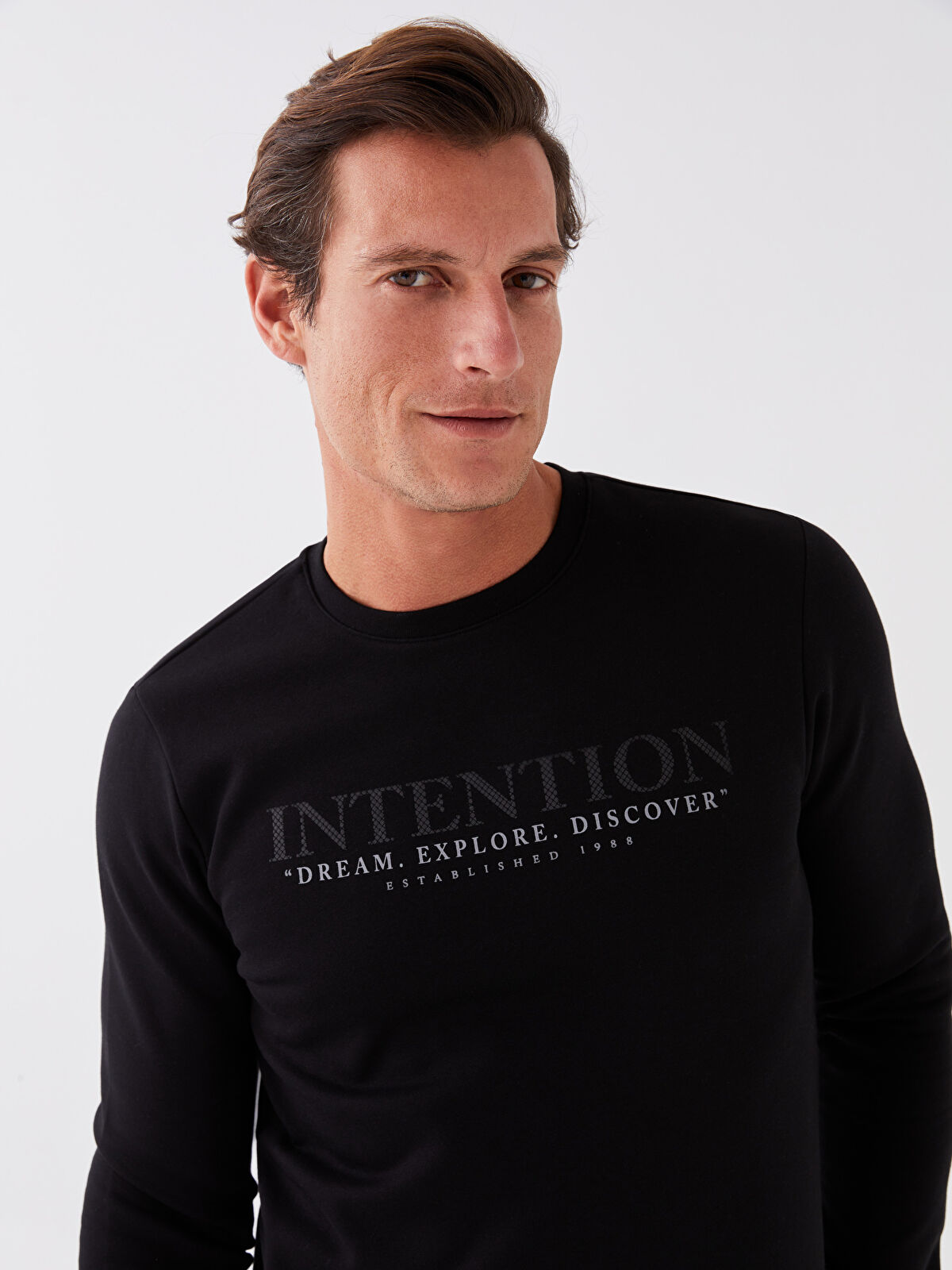 市川ページ LCWAIKIKI Classic Crew Neck Printed Men's Thick Sweatshirt