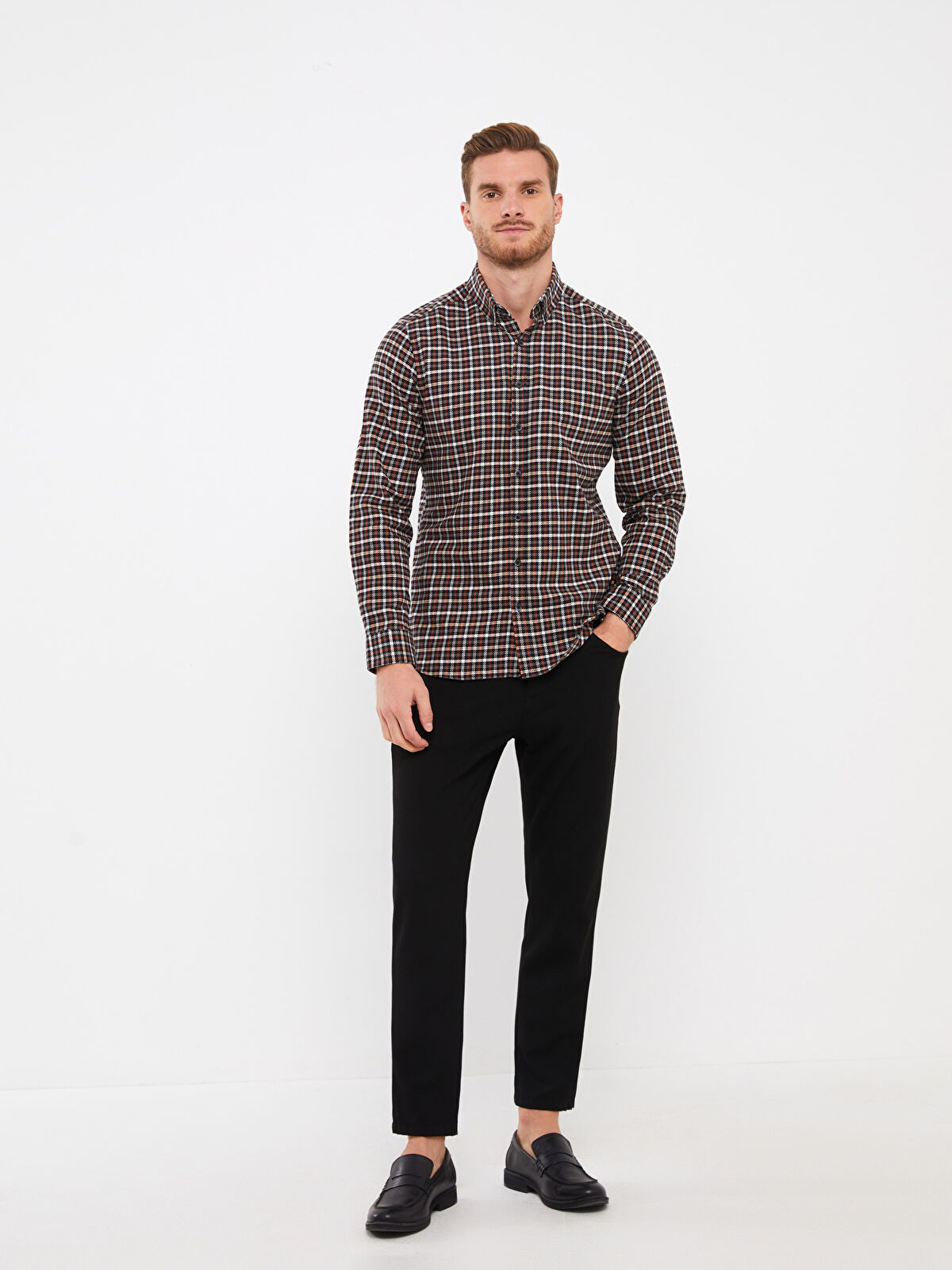 LCWAIKIKI Classic Slim Fit Long Sleeve Plaid Twill Men's