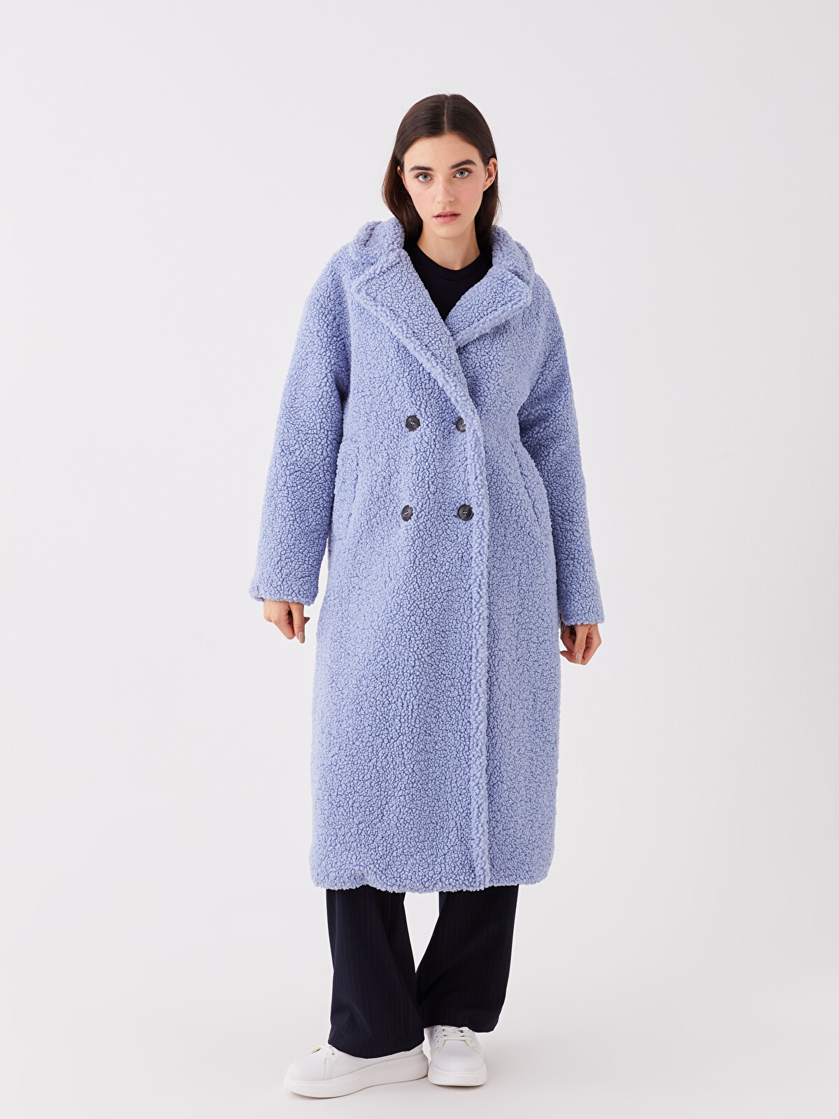 LCW Vision Jacket NeckPlain Long-Sleeve Women's Teddy Coat