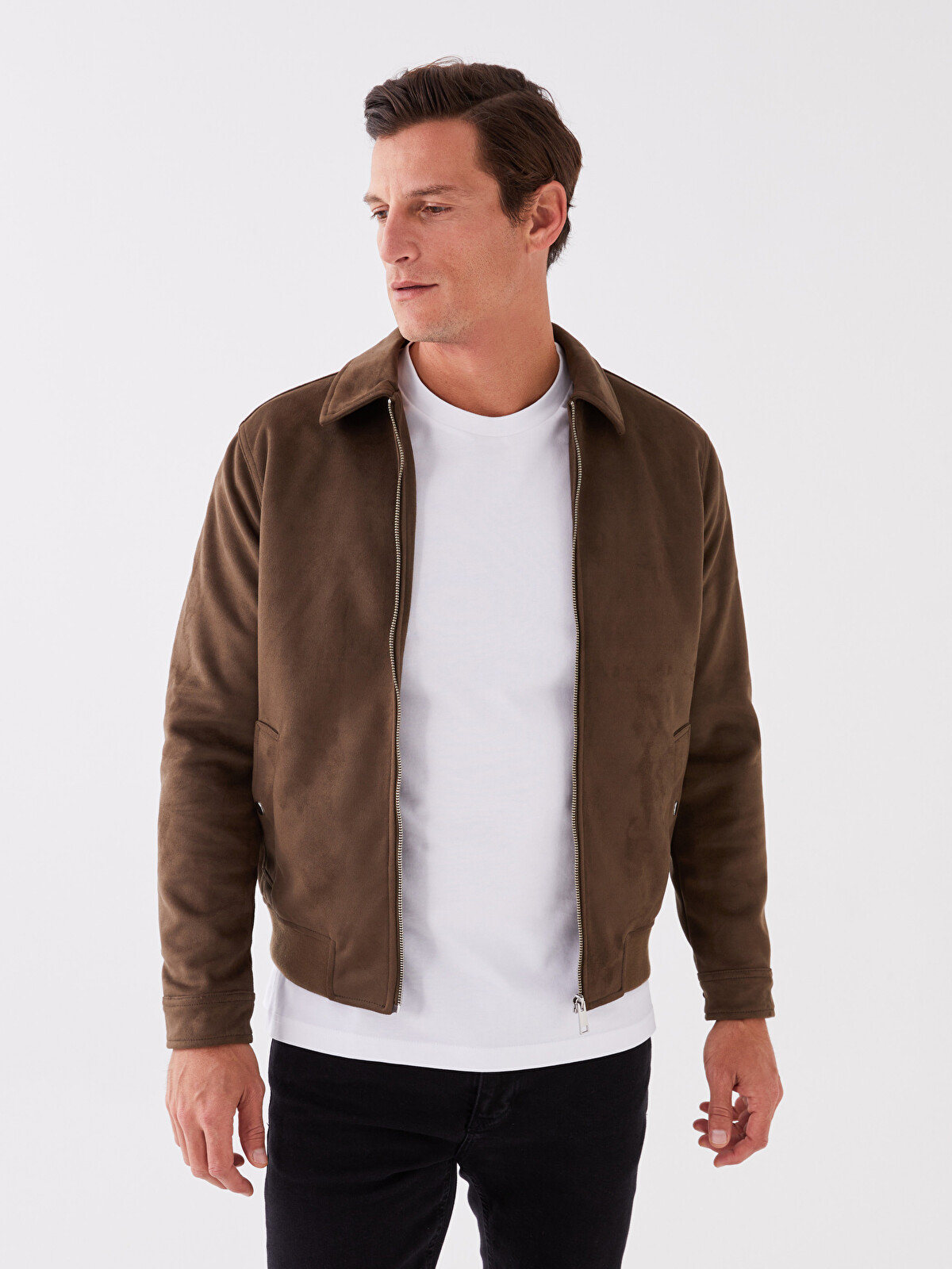 SOUTHBLUE Standard Fit Collared Neck Suede Men's Coat - W32714Z8