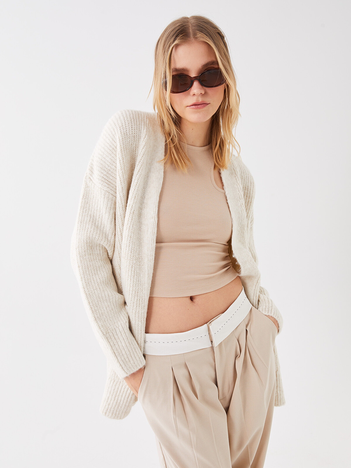 LCW Vision Shawl Collar Plain Long Sleeve Oversize Women's