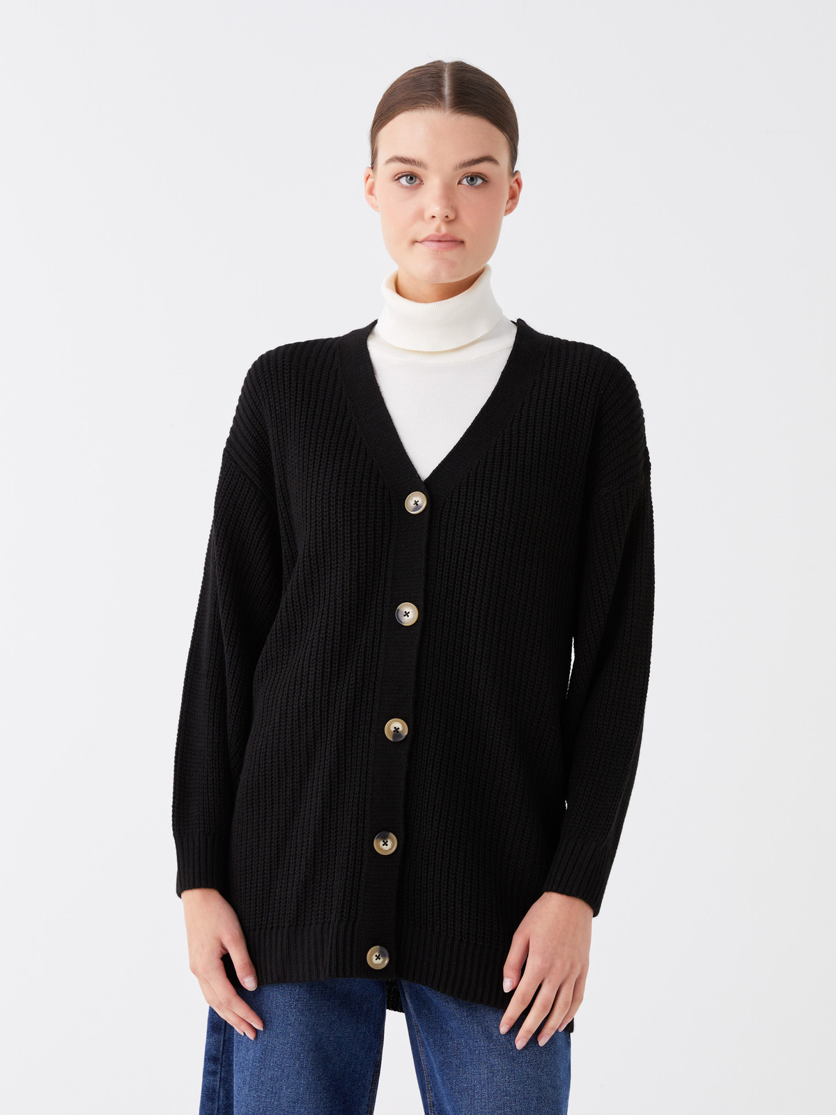 LCW Modest V Neck Oversize Women's Knitwear Cardigan - W32776Z8