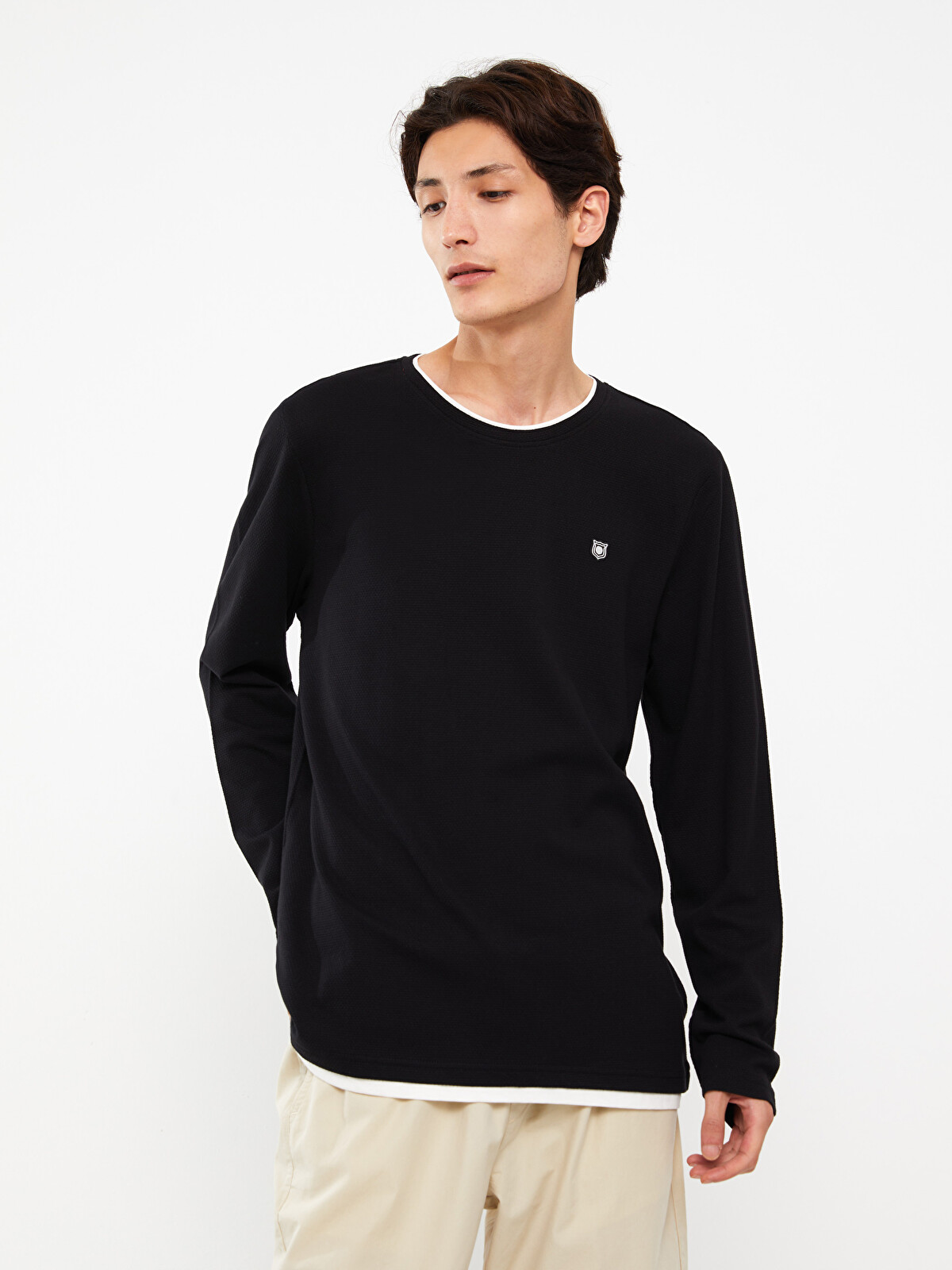 XSIDE Crew Neck Long Sleeve Men's T-Shirt - W34364Z8-CVL | LC Waikiki