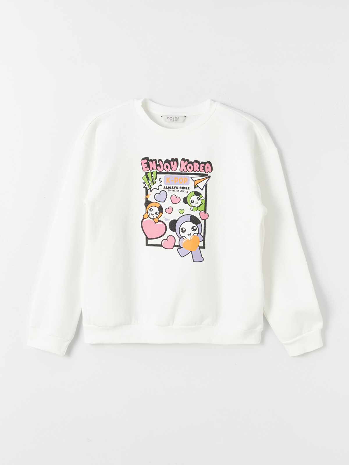 LCW Kids Crew Neck K-Pop Printed Long Sleeve Girl Sweatshirt