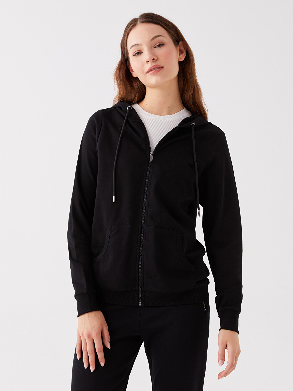 LCWAIKIKI Classic Hooded Plain Long Sleeve Women's Zip-up