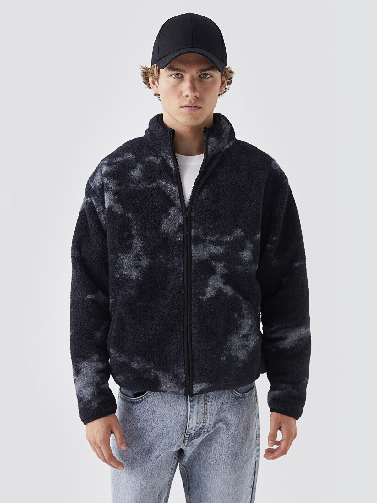 XSIDE Standing Collar Long Sleeve Plush Men's Zippered Sweatshirt