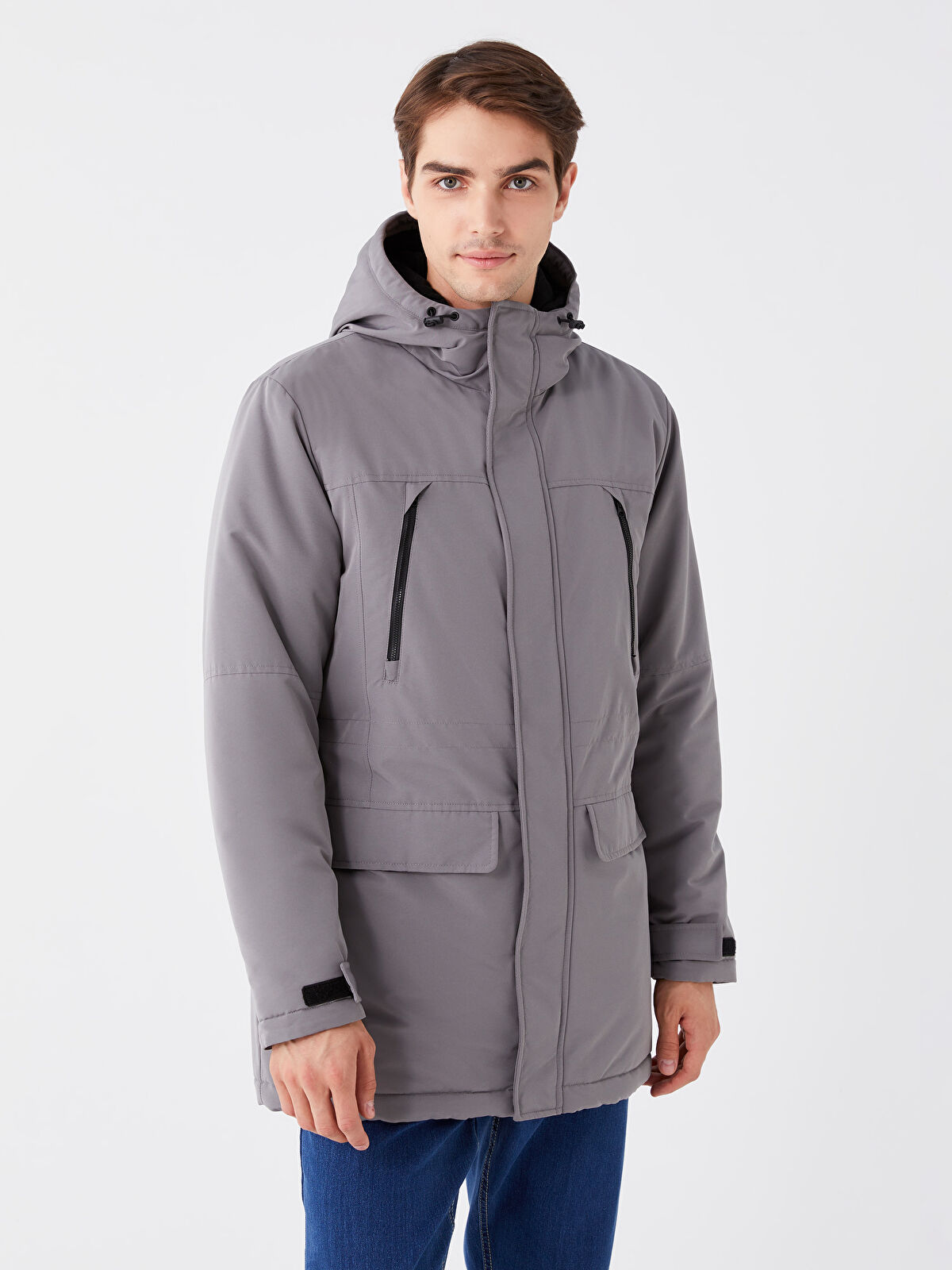 XSIDE Gri Standart Kalıp Kapüşonlu Erkek Mont - W36597Z8-EPE | LCW
