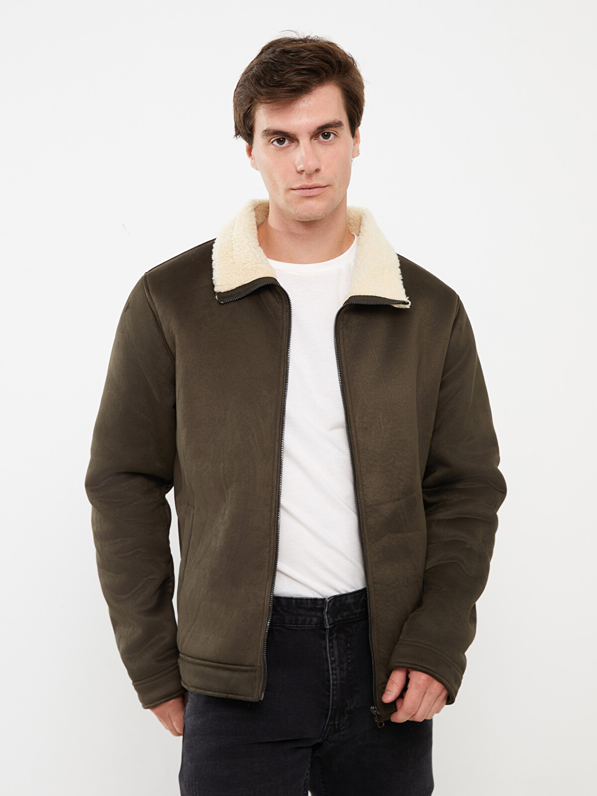 XSIDE Regular Fit Funnel Neck Men's Suede Coat - W36610Z8-K75 | LC