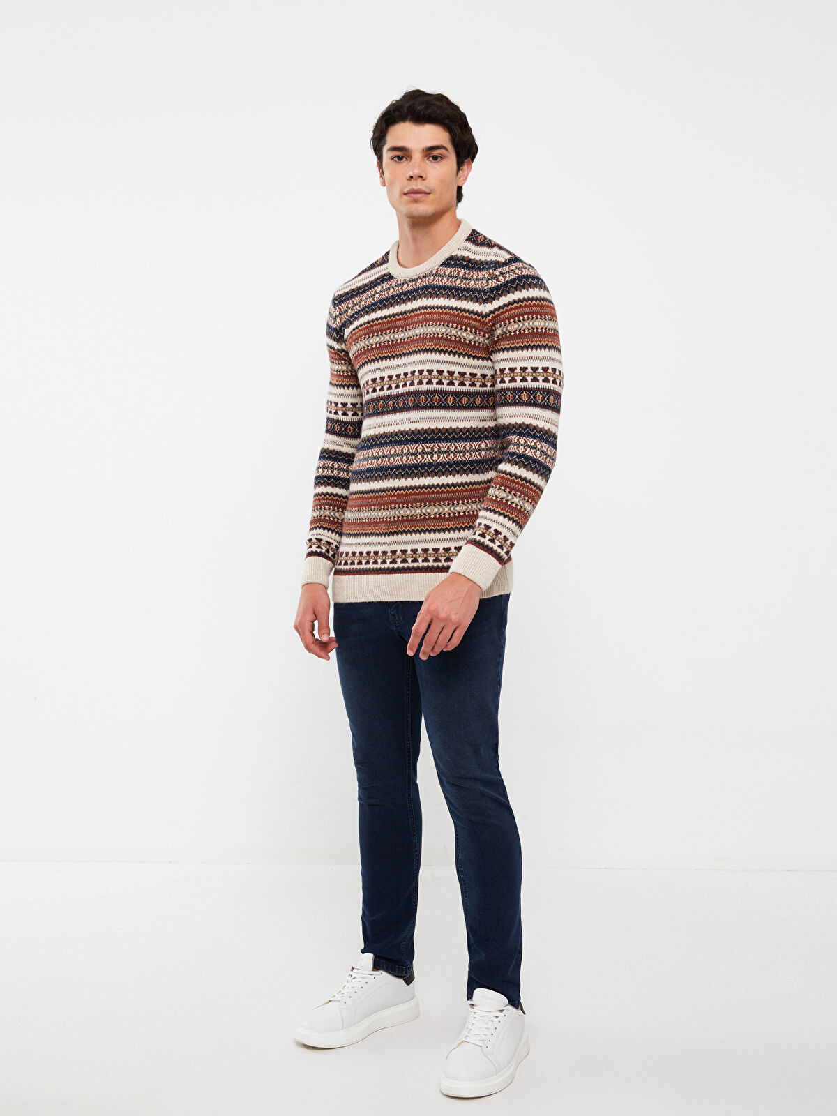 XSIDE Crew Neck Long Sleeve Patterned Men's Knitwear Sweater