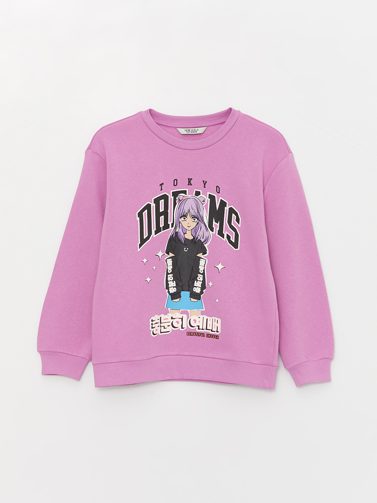 LCW Kids Crew Neck Printed Long Sleeve Girls' Sweatshirt