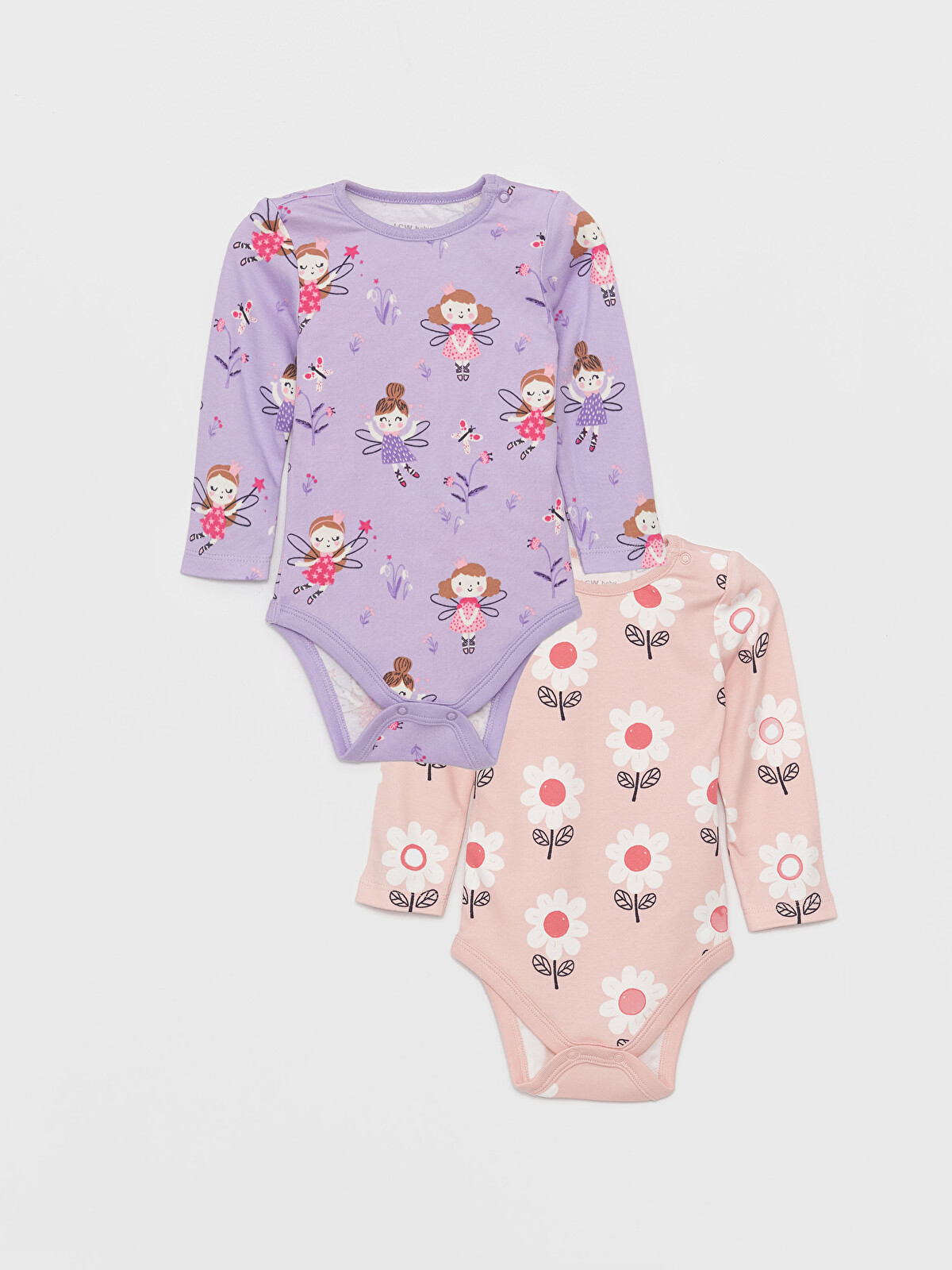 LCW baby Lila Bisiklet Yaka Kız Bebek Çıtçıtlı Bodysuit 2'li