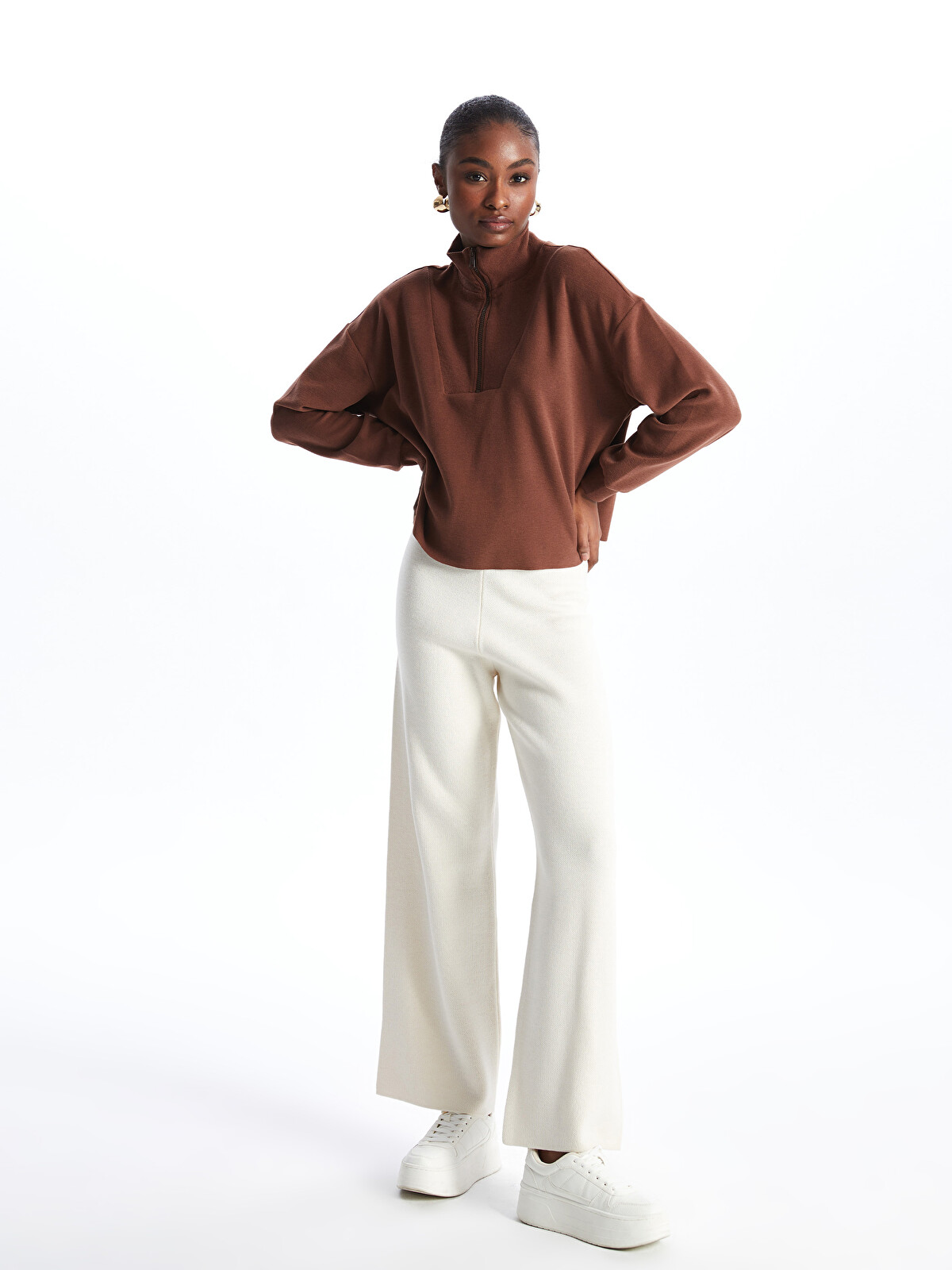LCW Vision Slim Fit Elastic Waist Palazzo Women's Knit Pants
