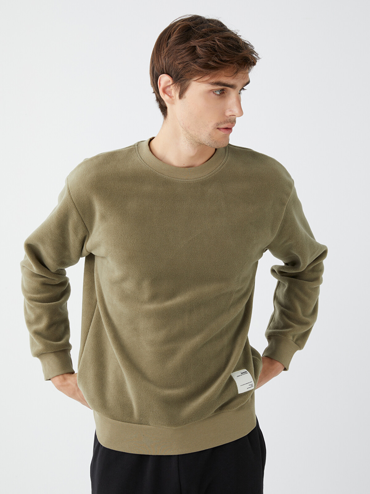 XSIDE Haki Bisiklet Yaka Uzun Kollu Polar Erkek Sweatshirt