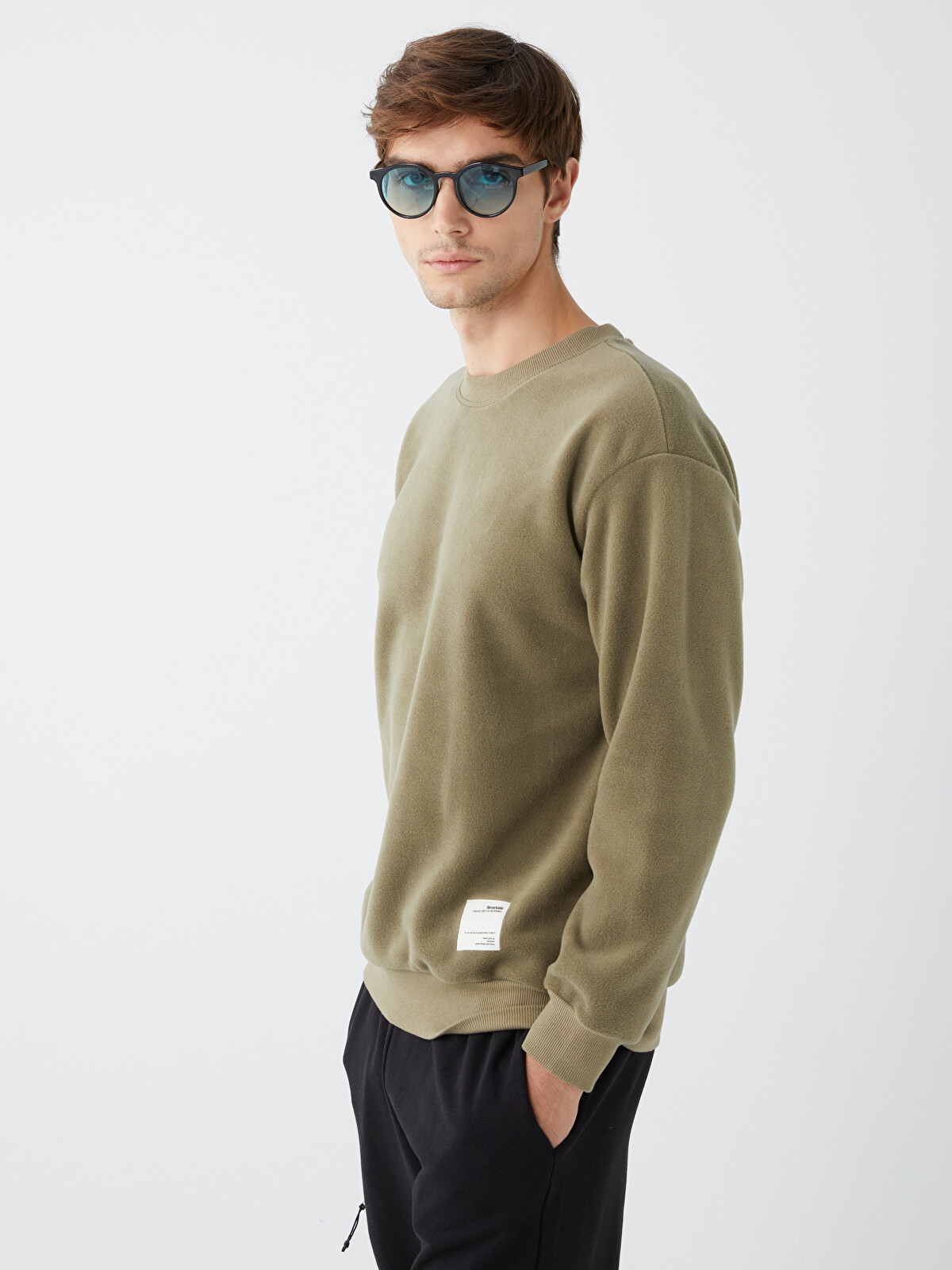 XSIDE Haki Bisiklet Yaka Uzun Kollu Polar Erkek Sweatshirt