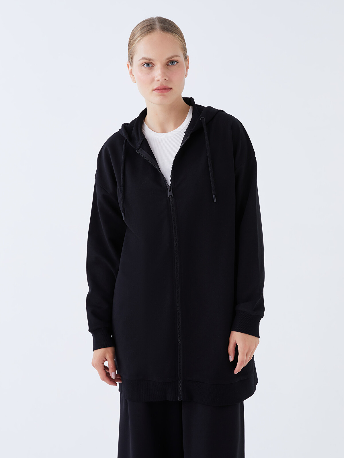 ゆき様 LCW Modest Kapüşonlu Oversize Kadın Fermuarlı Sweatshirt