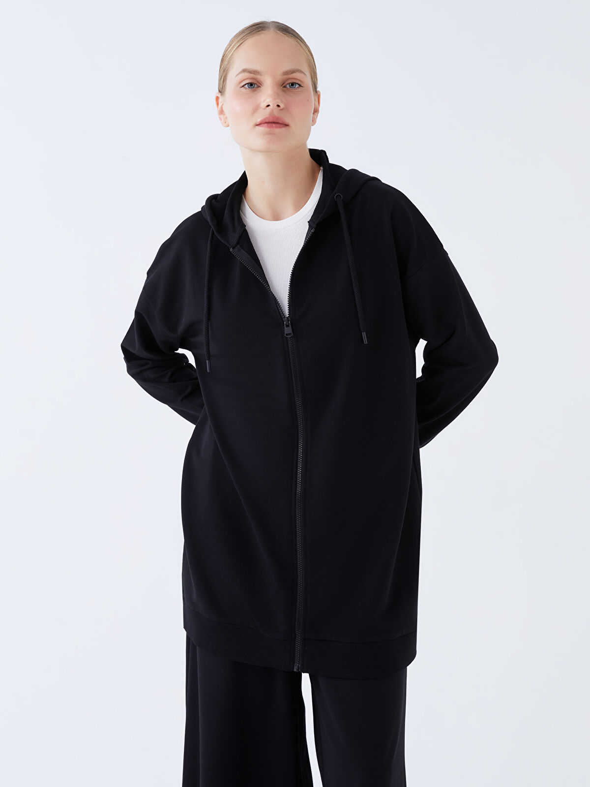 LCW Modest Hooded Oversize Women's Zipper Sweatshirt