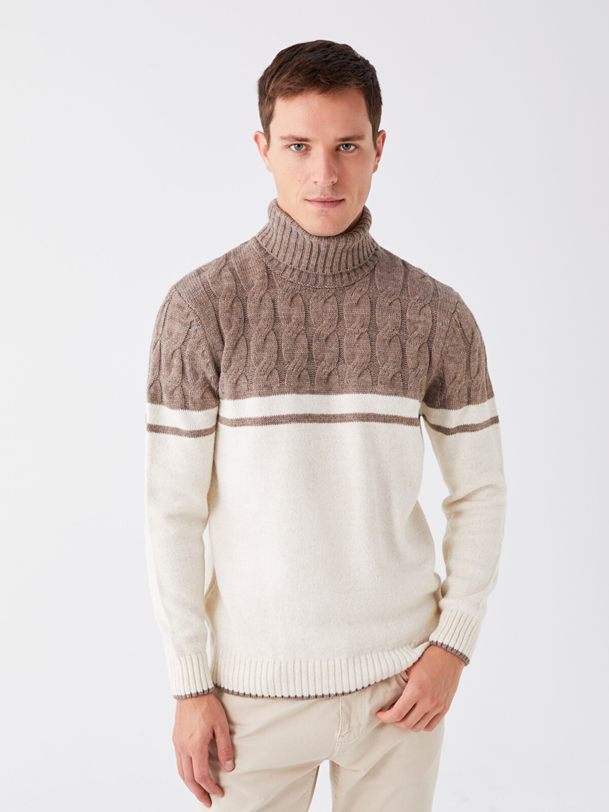 LCW Vision Turtleneck Long Sleeve Color Block Men's Knitwear