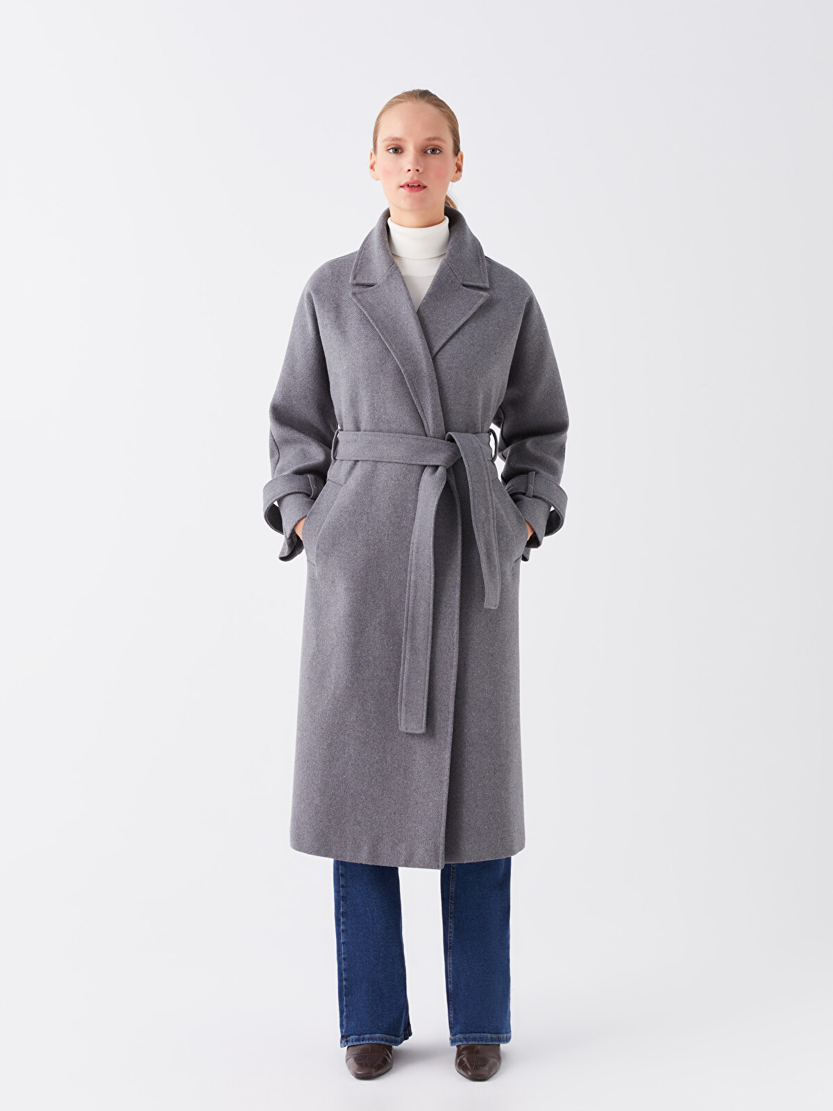 LCW Modest Ceket Yaka Kadın Kaşe Kaban - W3BD61Z8-V3U | LCW