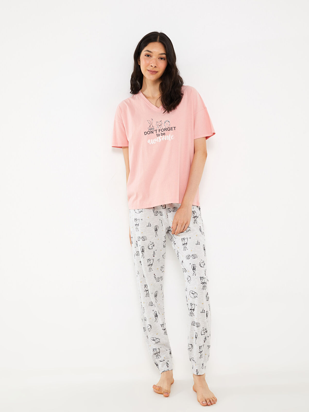 売れ筋商品|||アイコレクション Tシャツ トップス レディース Women's Kind Heart Modal T-shirt and Jogging Pant Pajama in Comfy Cozy Style, 2 Piece Cream-Black LCW DREAM V Neck Printed Short Sleeve Women's Pyjama Set