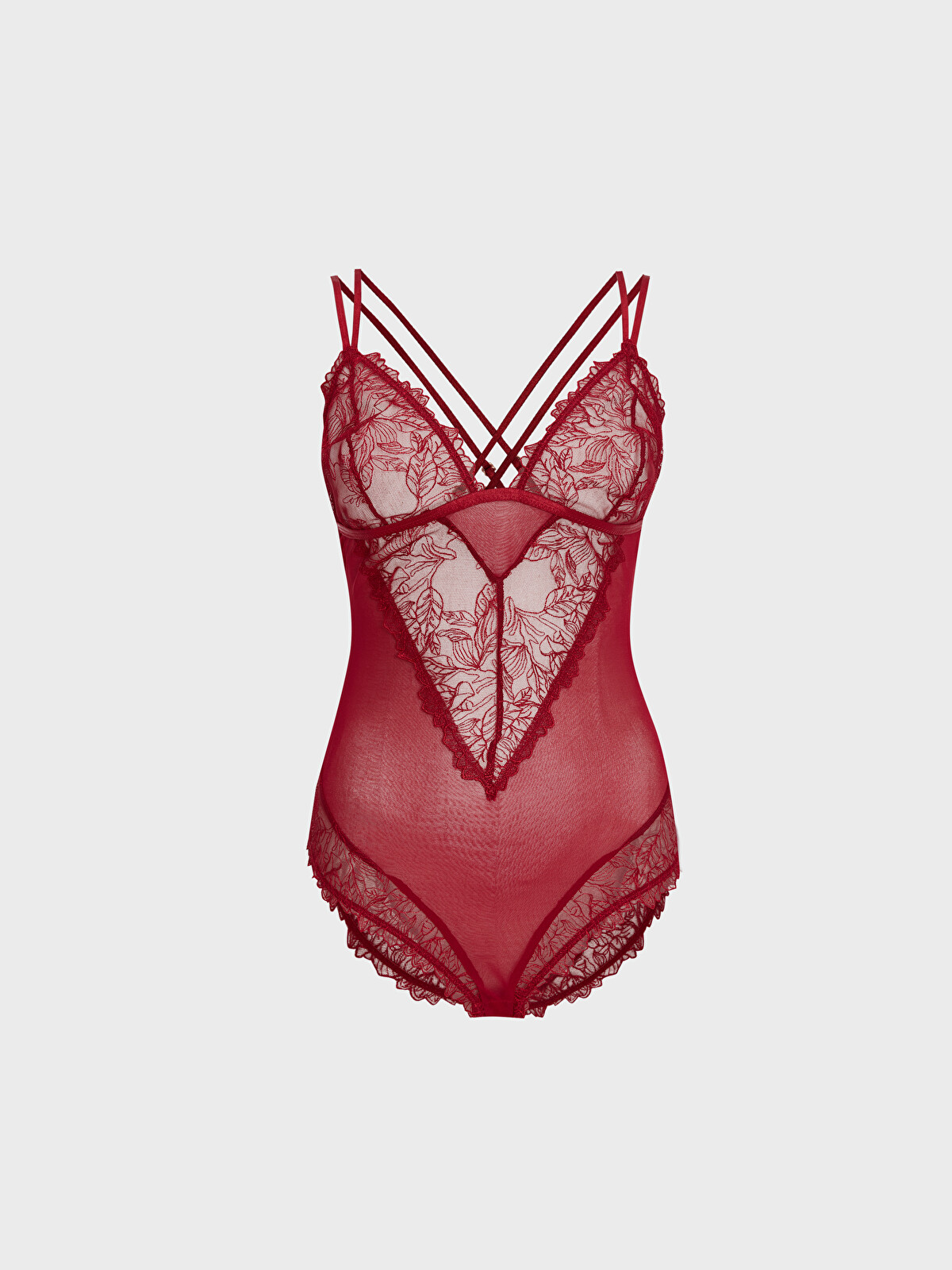 LCW DREAM Kırmızı V Yaka Dantelli Bodysuit - W3BJ73Z8-R3P | LCW