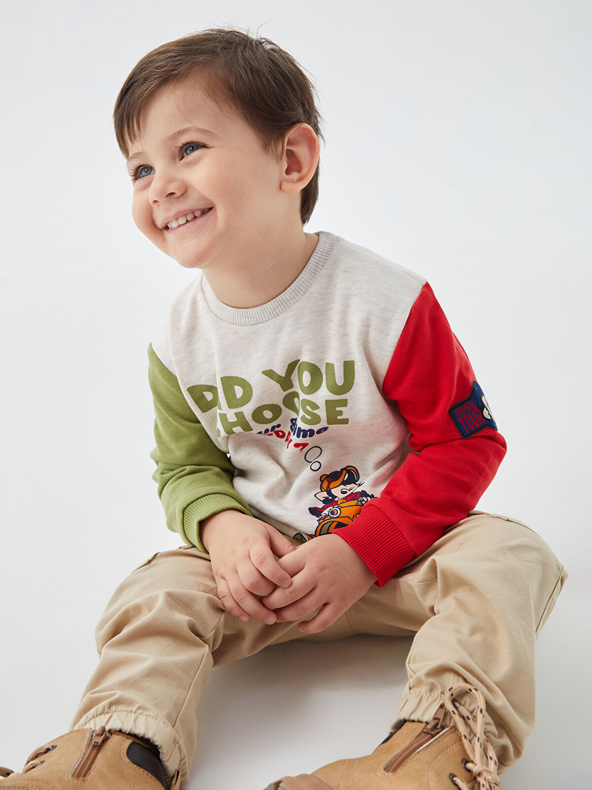 LCW baby Crew Neck Long Sleeve Nostalgic Monkey Printed Baby Boys