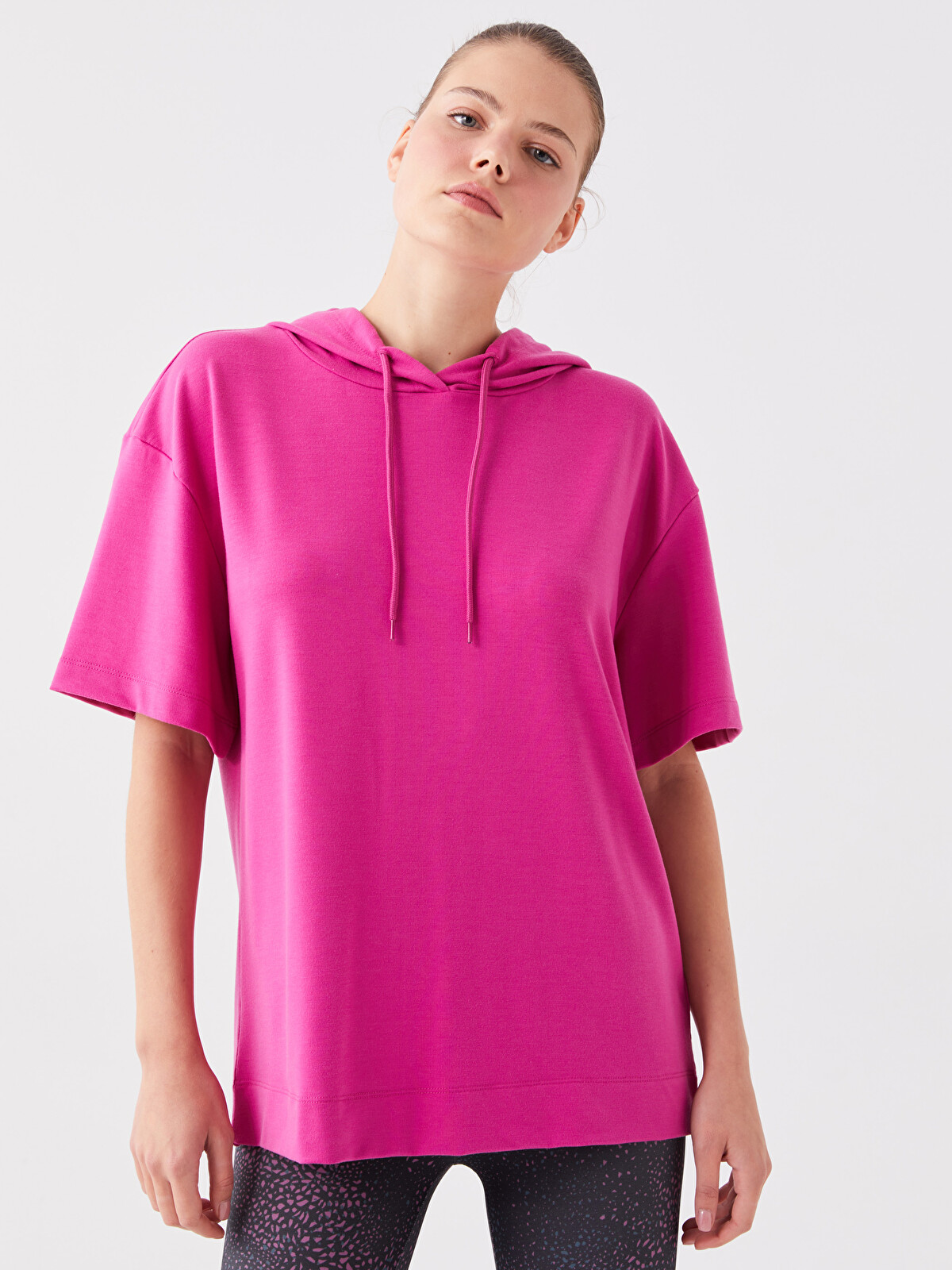 XSIDE ACTIVE Düz Kısa Kollu Kadın Hoodie - W3BT54Z8-H8T | LC Waikiki