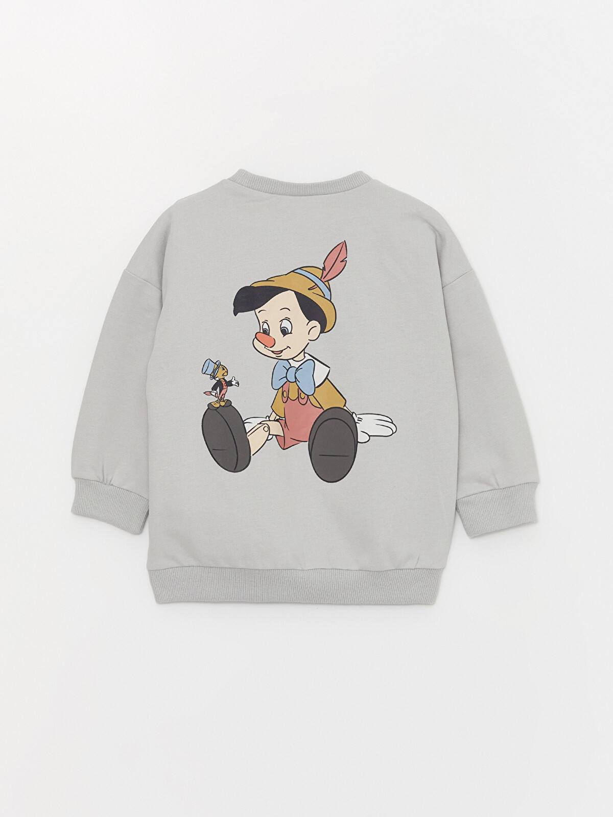 LCW baby Gri Bisiklet Yaka Pinokyo Baskılı Erkek Bebek Sweatshirt