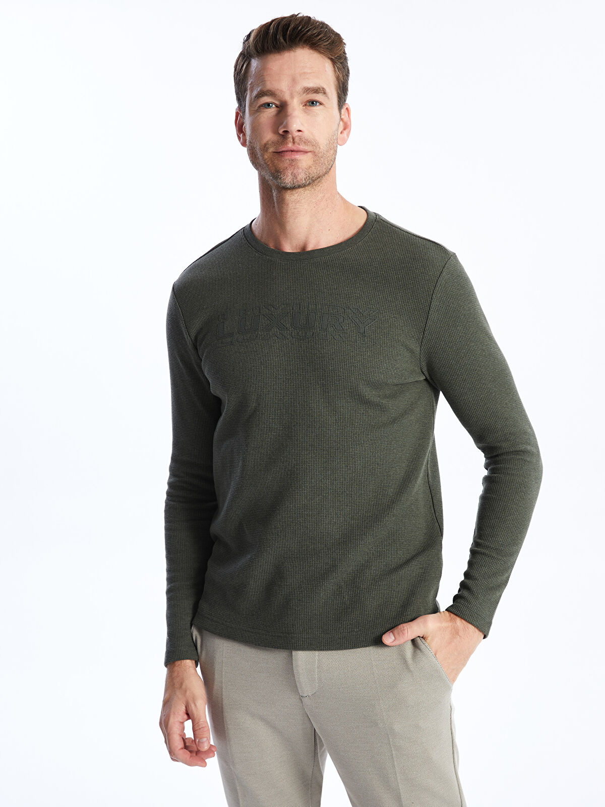 LCWAIKIKI Classic Crew Neck Long Sleeve Printed Men's T