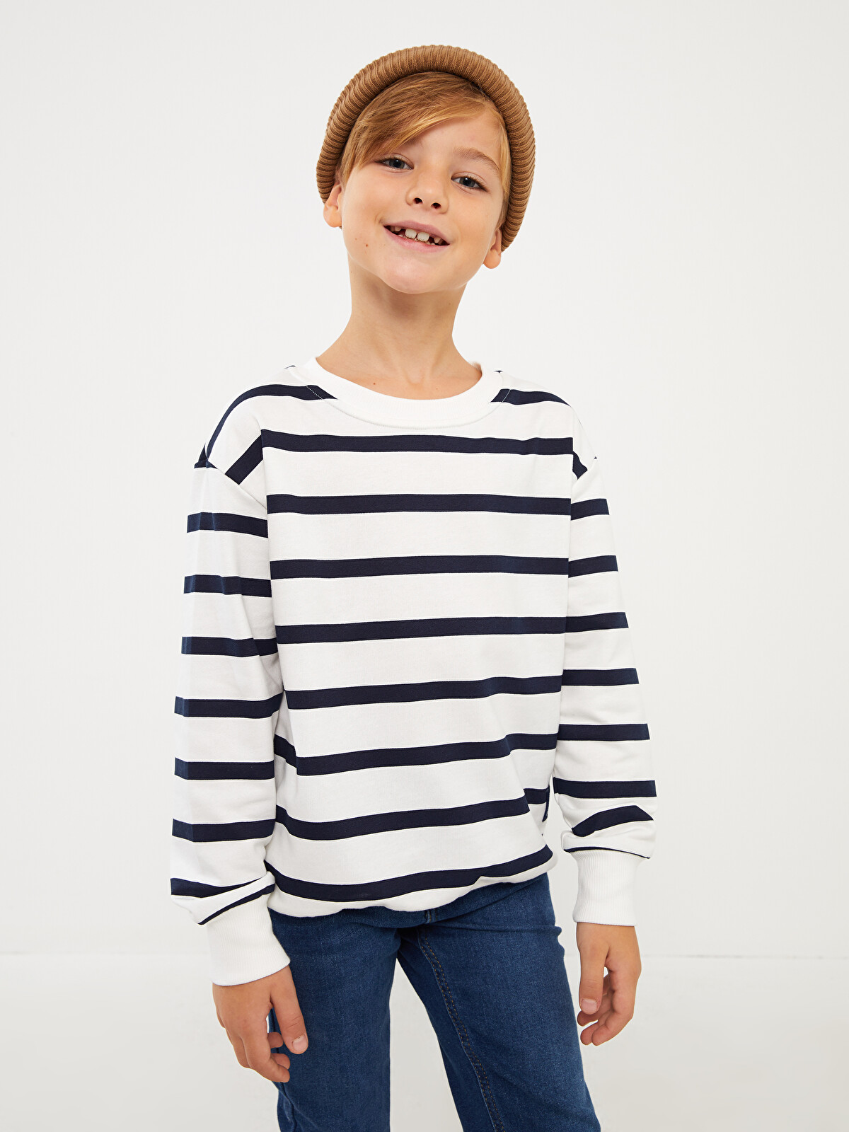LCW Kids Bisiklet Yaka Çizgili Uzun Kollu Erkek Çocuk Sweatshirt
