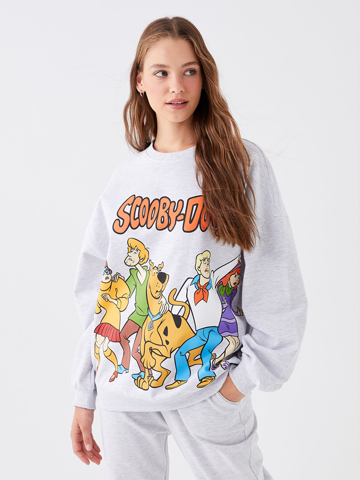LCW Vision Crew Neck Scooby Doo Printed Long Sleeve Oversize