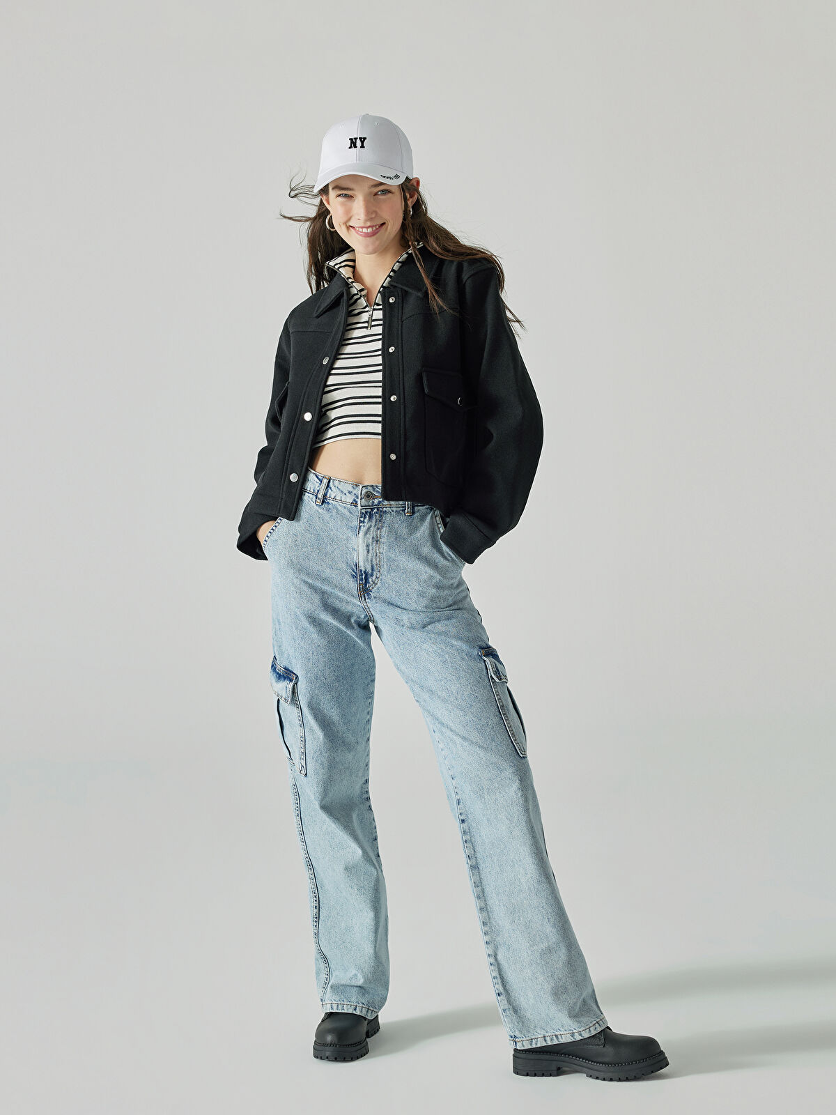 XSIDE Yüksek Bel Wideleg Kadın Kargo Jean Pantolon -W3CO62Z8-S54 | LCW