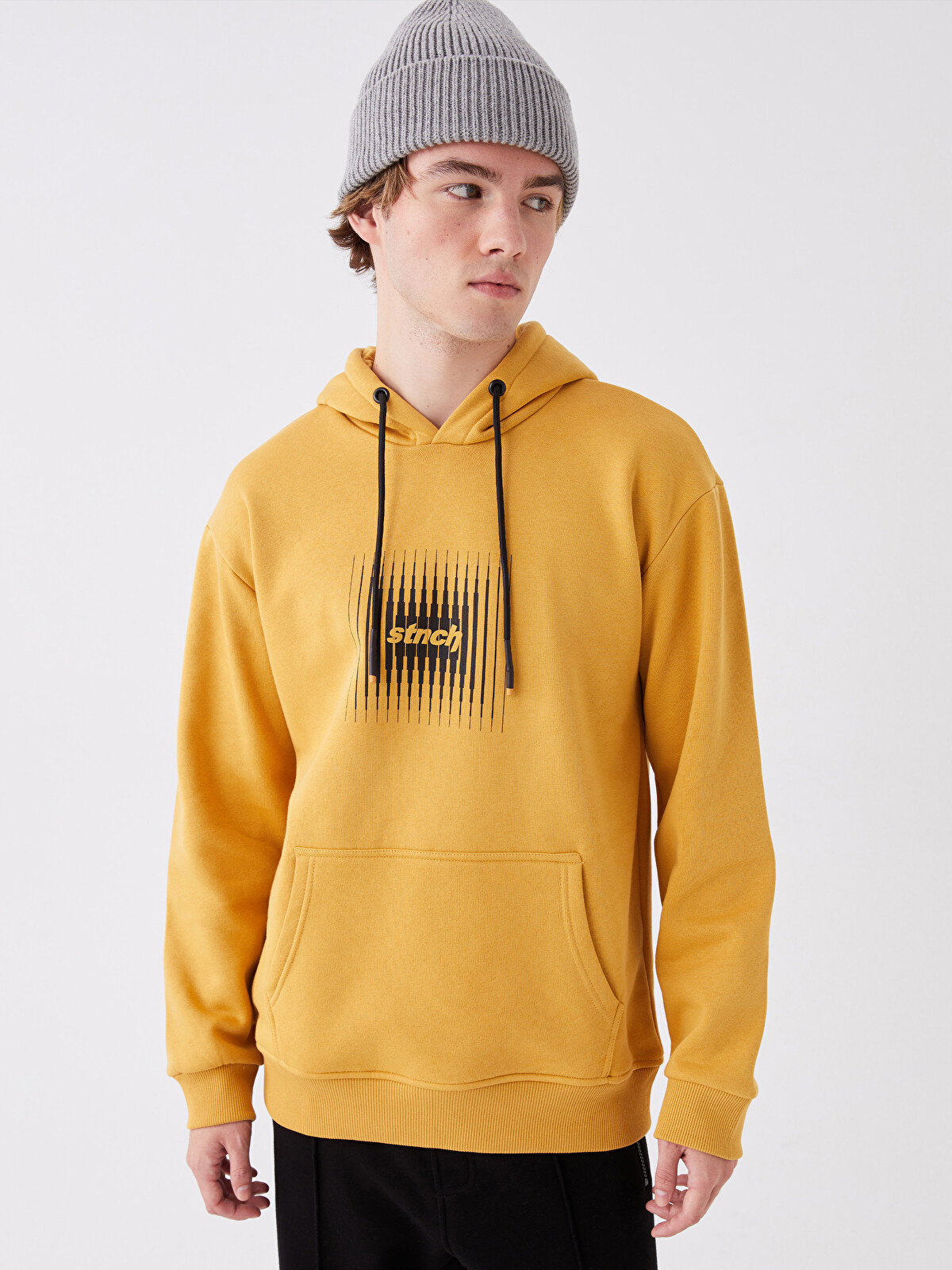 XSIDE Long Sleeve Printed Men's Thick Hoodie - W3DB39Z8-GCY | LC
