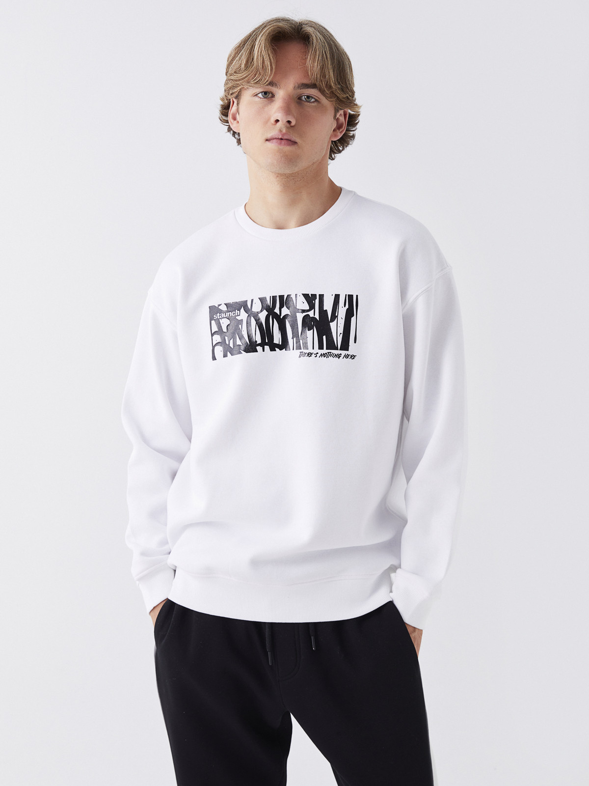 XSIDE Crew Neck Printed Men's Thick Sweatshirt - W3DB75Z8-Q6K | LC