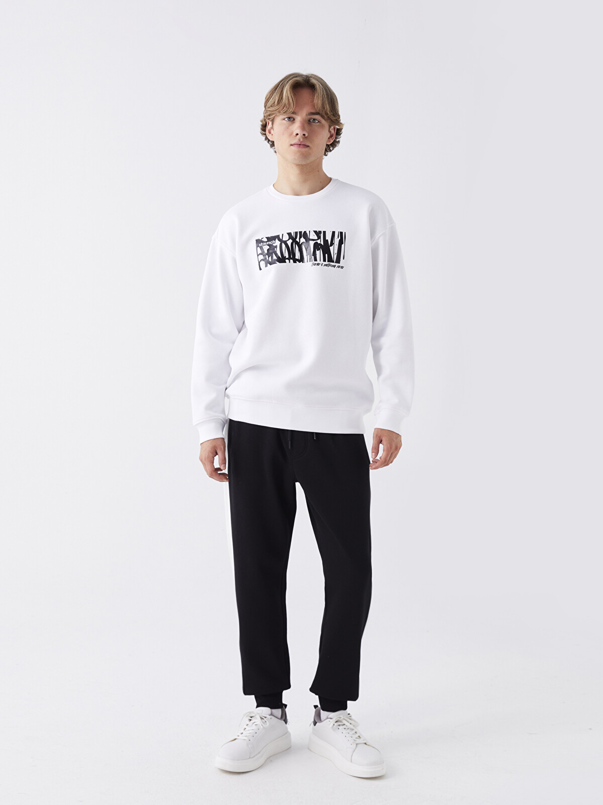 XSIDE Crew Neck Printed Men's Thick Sweatshirt - W3DB75Z8-Q6K | LC