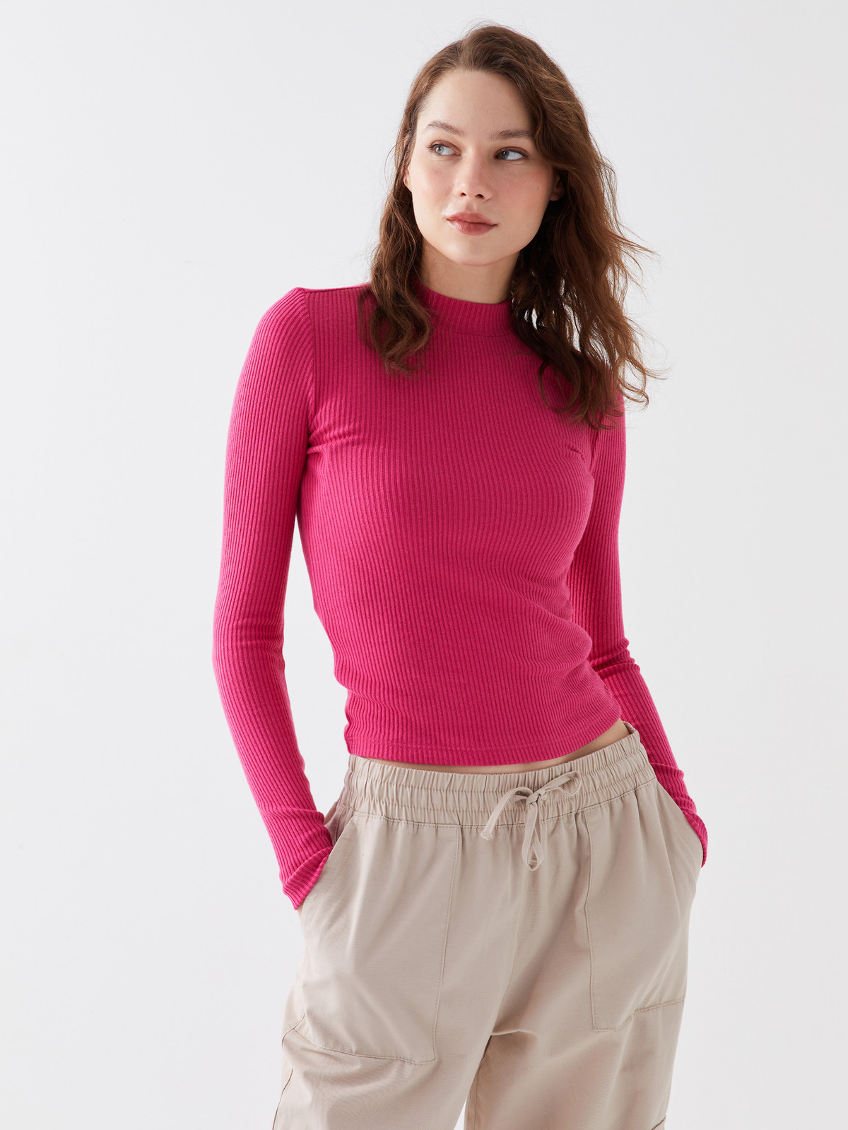 LCW Vision Funnel Neck Plain Long Sleeve Women's T-shirt