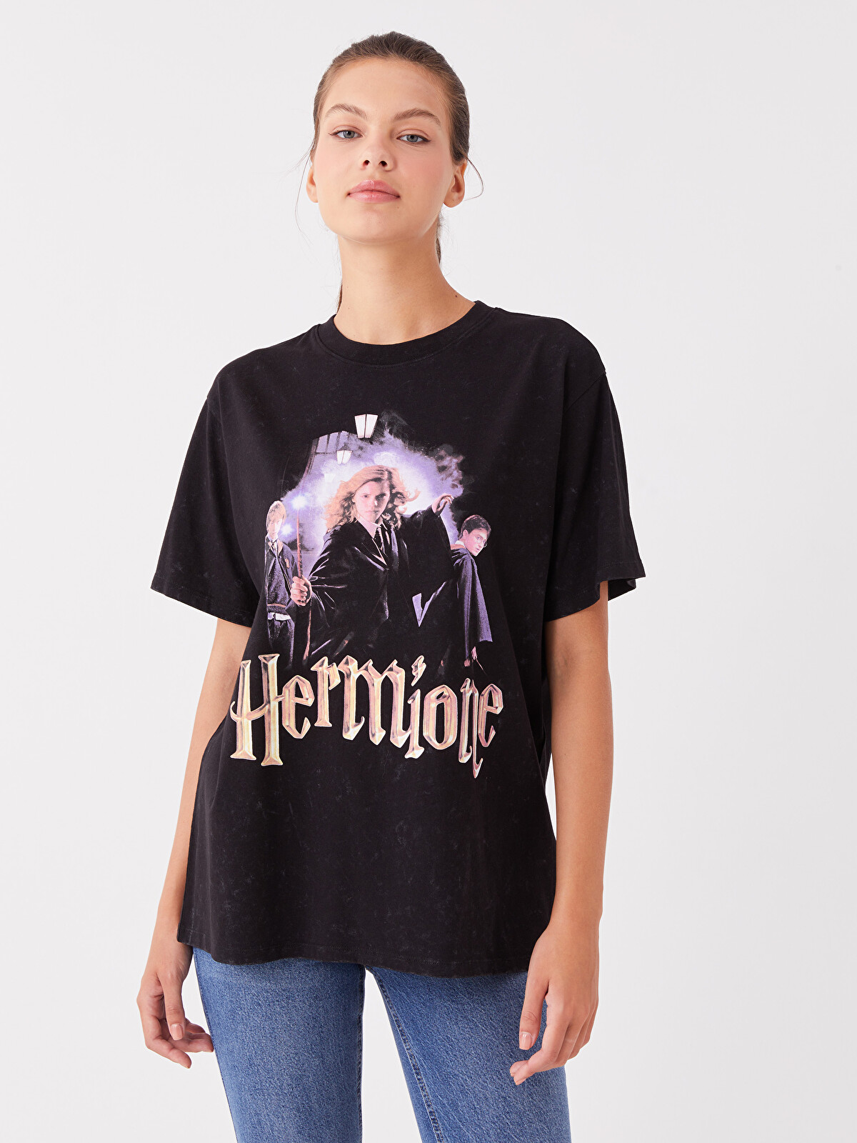 XSIDE Bisiklet Yaka Harry Potter Baskılı Kısa Kollu Kadın Tişört