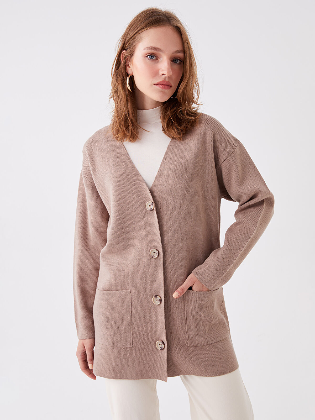 ぴろしき LCWAIKIKI Basic Kahverengi V Yaka Kadın Triko Hırka - W3FB38Z8-GUH