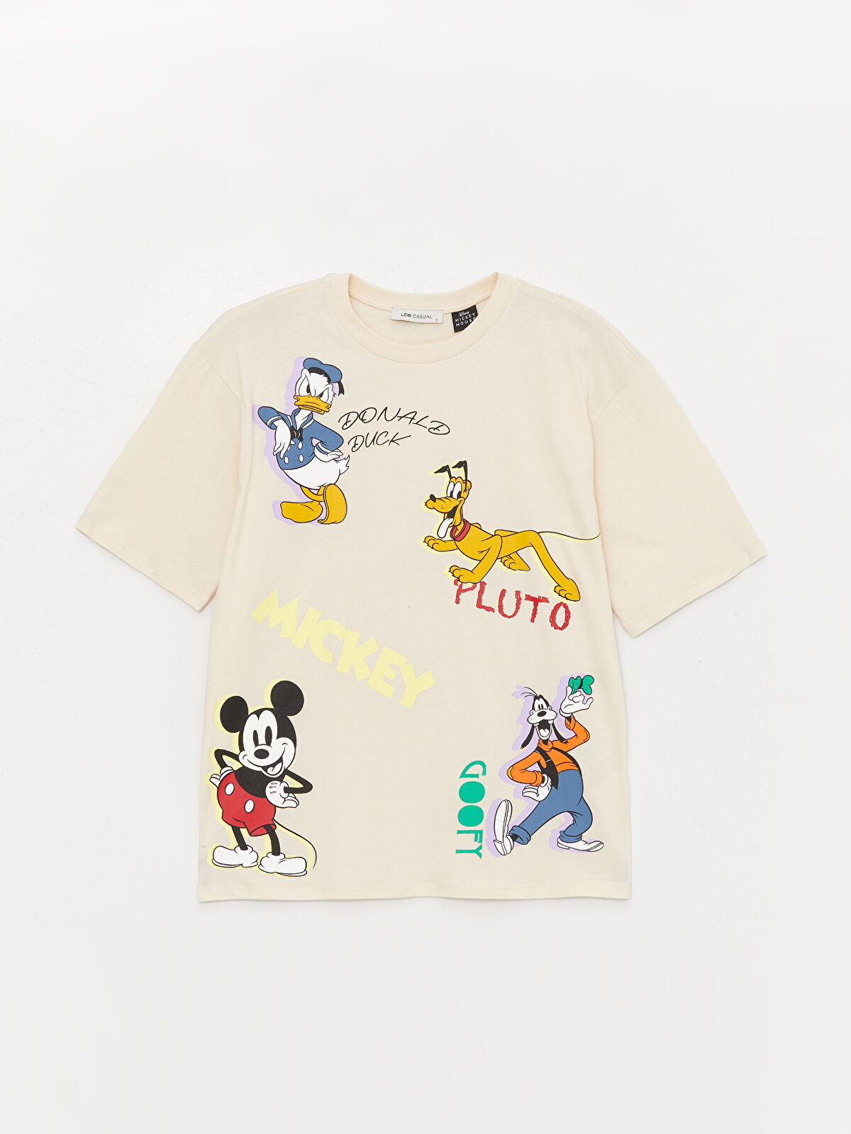 Bej Bisiklet Yaka Mickey ve Arkadaşları Baskılı Kısa Kollu