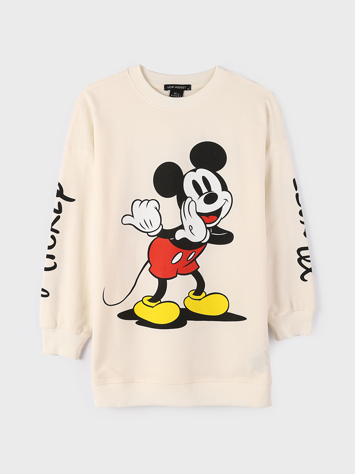 LCW Modest Bisiklet Yaka Mickey Mouse Baskılı Kadın Sweatshirt