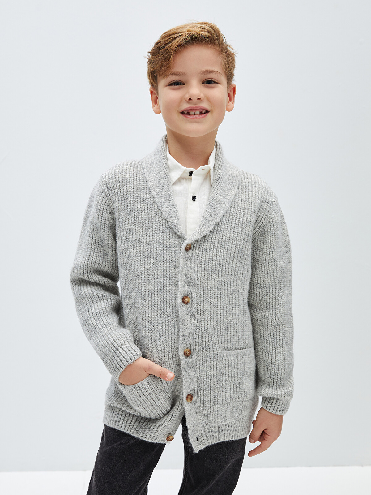 LCW Kids Shawl Collar Boy's Knitwear Cardigan - W3GM79Z4-QVK | LC
