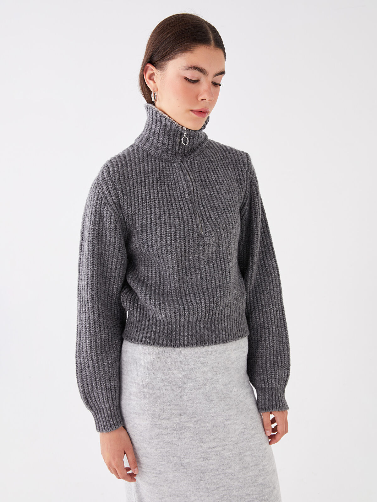 XSIDE Funnel Neck Women's Knit Sweater -W3GT62Z8-LAL - LC Waikiki